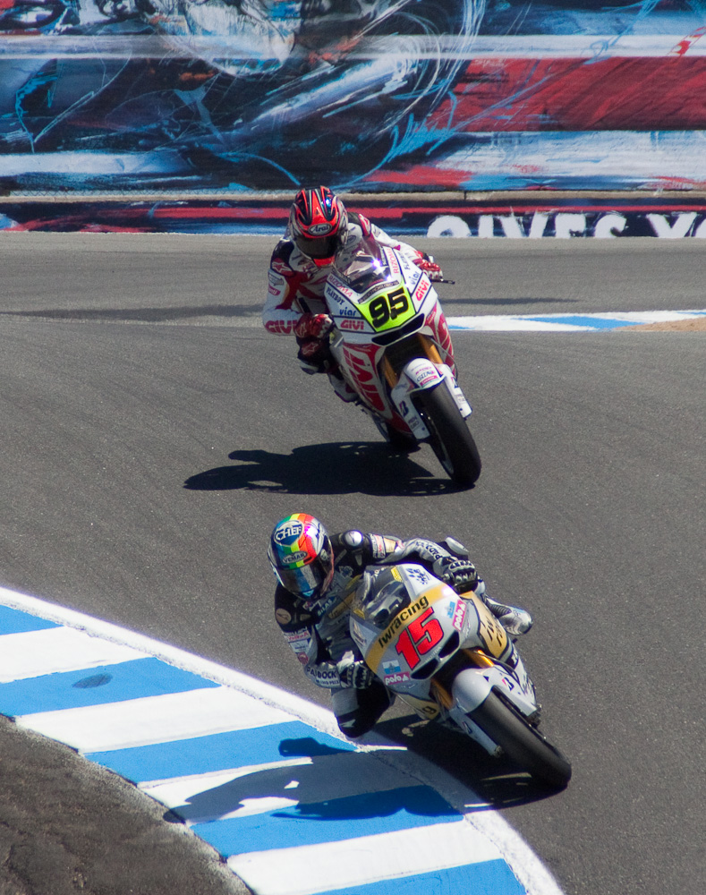 The battle for DFL: Roger Hayden (2nd time on a MotoGP bike) chasing Alex de Angelis (veteran of 172 world championship races in a dozen years, including 37 MotoGPs.)